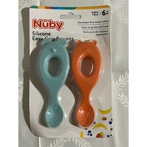 Nuby Silicone Easy Grip Spoons 2-Pack - Mouse and Bear - 6+ Months - BPA Free